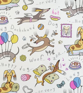 Обои белые с таксами Артекс Веселые таксы арт. 10714-01 Обои белые с такс