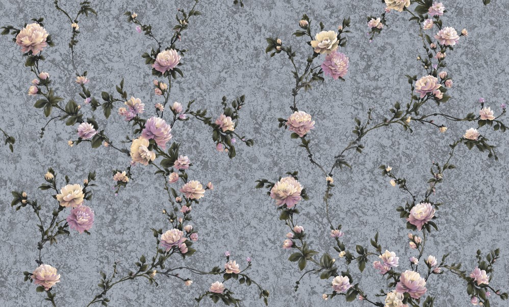 Обои синие с розовыми небольшими цветами Антураж винил Dolores арт. 168307-19